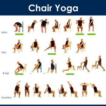 A photo highlighting different chair yoga poses.
