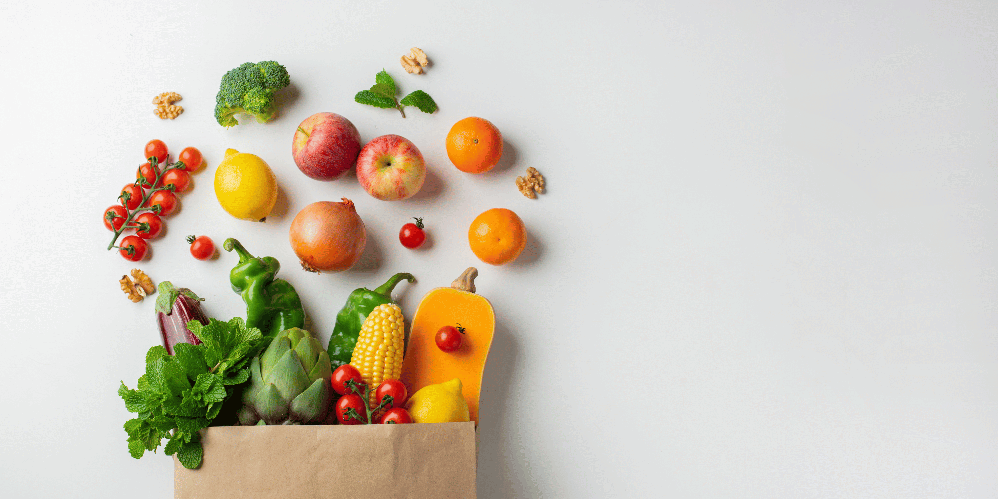 Grocery bag full of healthy foods 