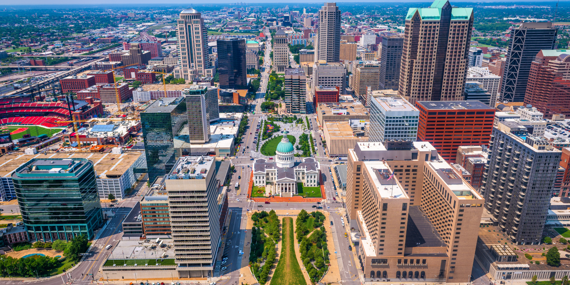 Downtown St. Louis during the day. To the left, is Busch Stadium where we went to watch a game.