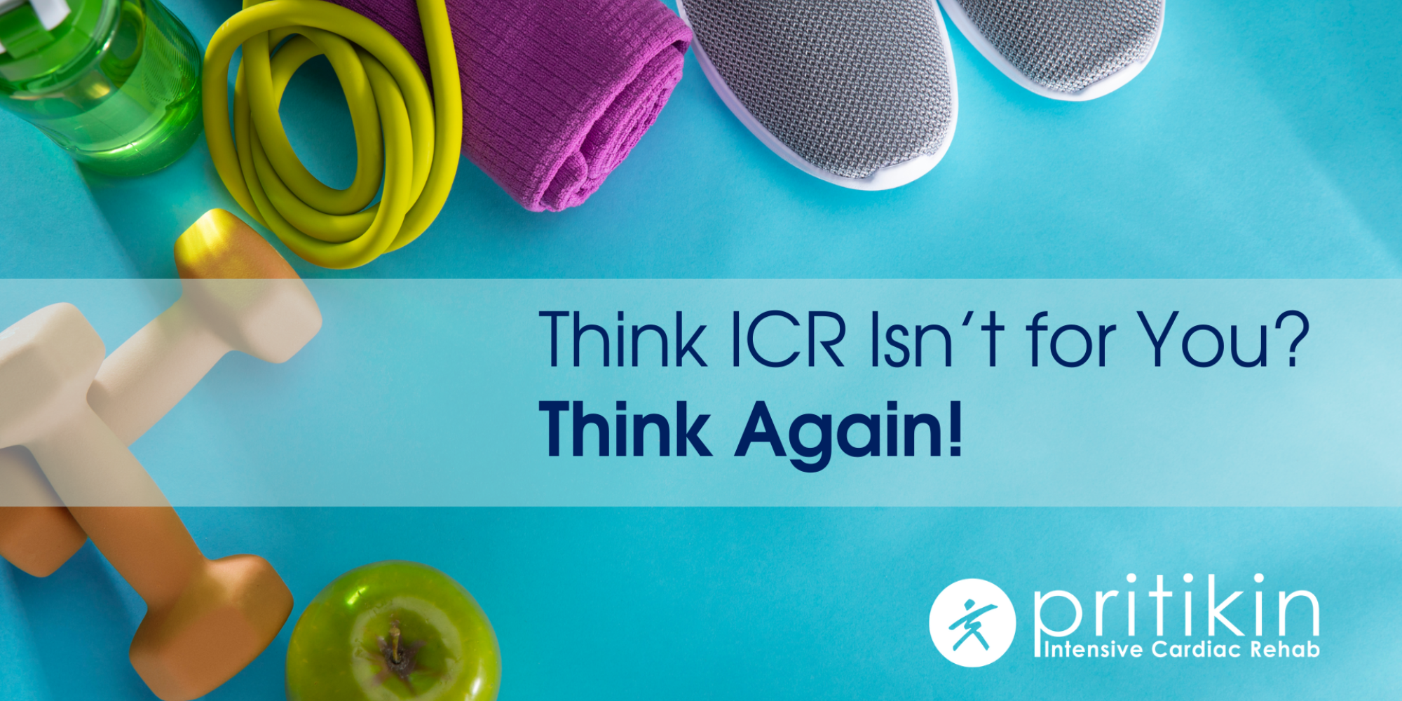 Text reads, Think ICR isn't for you? Think Again! Around the text are exercise items and a green apple